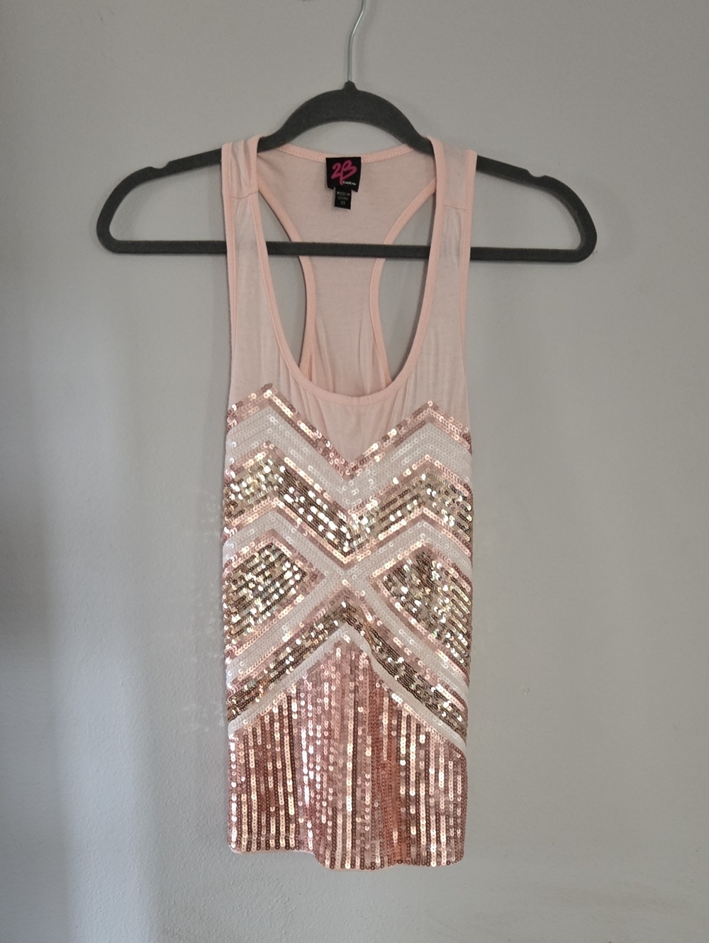 2B Bebe Pale Pink Sequin Chevron Racerback Tank Top